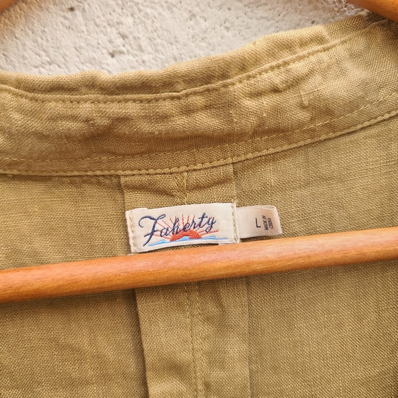 Faherty | Linen Laguna Sleeveless Midi Shirt Dress in Dull Gold Size Large - Picture 3 of 9